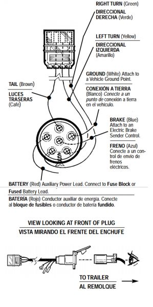 4-Wire Flat to 6-Pole Round Vehicle Wiring Adapter with Metal Receptacle